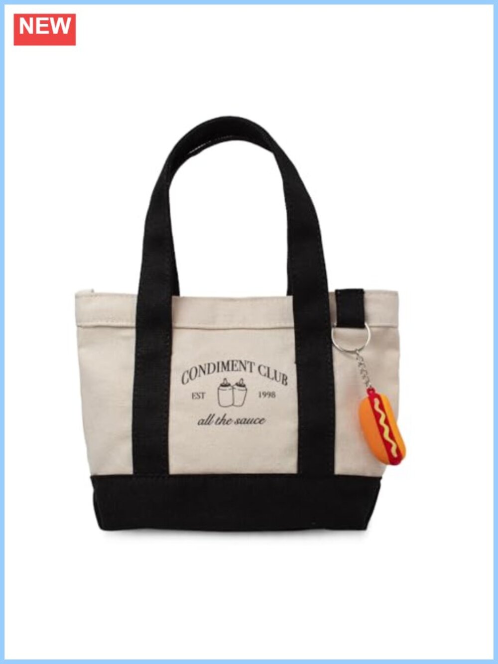 Canvas Mini Tote Bag with Detachable Keychain Charm Small Handbag